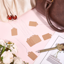 100 x prijskaartjes 35 x 22 mm – bruin met wit koordje