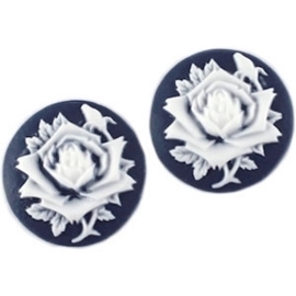 2 x Camee rond 20 mm Hollands blauw / wit  20mm