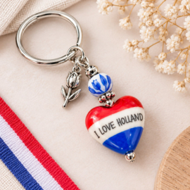 1 x Grote keramiek kraal hart model 34,5 x 35 x 15 mm – gat 2 mm – rood wit blauw – I Love Holland