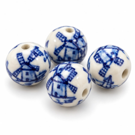 5 x Keramiek kralen met molen 14,3 mm – gat 2,3 mm – Delfts blauw