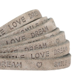 Per 10 cm Plat 5 mm DQ leer met "smile love dream" print Dark Country grey