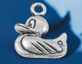 2 x Metalen bedeltje van een eendje, 3D,  antiek zilverkleur 19 x 17 x5mm oogje: 2mm