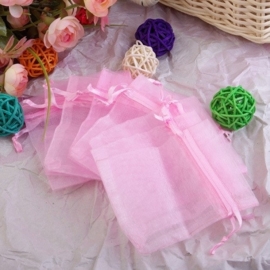 50 stuks roze organza zakjes 13 x 18cm