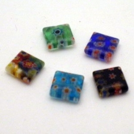 10 x  Millifiori glaskraal 12 x 12mm gat: 1mm mix