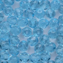 15 x  Ronde Tsjechische kralen facet kristal 6mm kleur: blauw Gat c.a.: 1mm