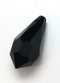 1x Precosia kristal Druppelvorm met gat Zwart 18x9 mm gat 0,8 mm