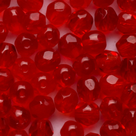 15 x  Ronde Tsjechische kralen facet kristal 6mm kleur: helder rood  Gat c.a.: 1mm
