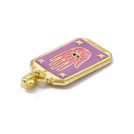 Bedel emaille rechtoek paarse Tarot kaart hand goud kleur Afm: 26 x 14 x 2mm Ø2 x 3mm