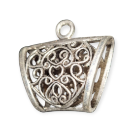 Metalen messing sjaalhanger of sjaal bails met hart, antiek zilverkleur, 39 x 38 x 16,5mm oogje: 5mm