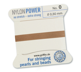 Griffin Nylon Power no stretch - extra strong 2 meter met naald  No: 0 Ø 0,30mm beige