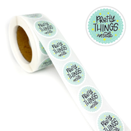 1 rol 500 stickers Wensetiket zegel rond 25mm Pretty Things Inside groen