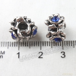 Prachtige European Jewelry  kraal met bergkristal 12x12x9mm  gat: 4,5mm blauw