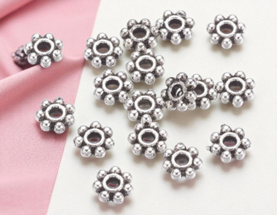 25 x Metalen spacer kralen 4 x 1 mm – gat ca. 1 mm – antiek zilverkleur