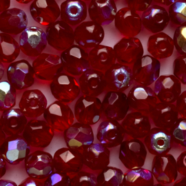 15 x Ronde Tsjechische kralen facet kristal 6mm kleur: ab rood  Gat c.a.: 1mm