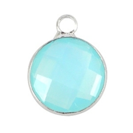 Crystal glas hanger rond 12mm Aqua blue opal-Silver  (Nikkelvrij)