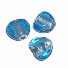 10 x  glaskraal zilverfolie blauw hartvormig 17 x 17 mm ♥