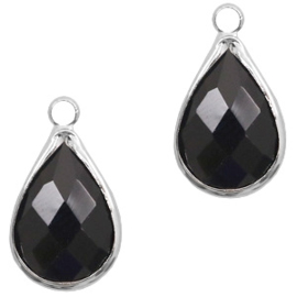 Per stuk Hangers van crystal glas druppel 10x14mm Jet black-silver (NIkkelvrij)