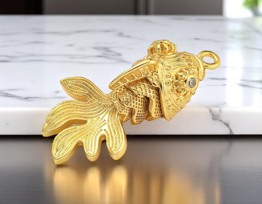 1 x goudvis bedel – ca. 27 x 15 x 10,5 mm – oogje: 1,8 mm – messing – micro pave – zirkonia – verguld met 18K goud (nikkelvrij)