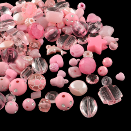 10 gram Luxe Acryl Kralen – Pink – Gemixte Vormen