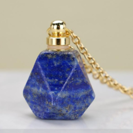 Gedenk hanger mini urn van edelsteen Lapis Lazuli met RVS ketting goudkleur