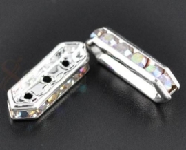 10 x verzilverde kristal spacers kristal 18mm x 7 x 4mm 3 gaten AB