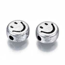 20 x Smiley kralen van acryl 7 x 3,5mm gat: 1,5mm antiek zilver