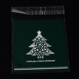 c.a. 95~100 cellofaan zakjes kerst donker groen kerstboom 10 x 14cm