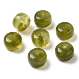 10 x Acryl kralen rondelle two tone opaque 14,5 x 10 mm – gat 2 mm – Olive