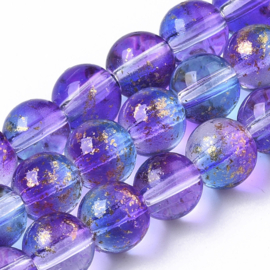 Streng met c.a. 65~67 ronde glaskralen 6~7mm gat 1,2mm Spray Painted Blue Violet gold