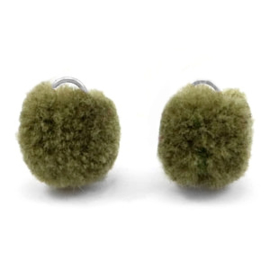 2 x Pompom bedel met oog zilver 15mm Olive green