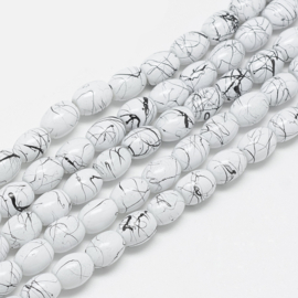 10  x  glaskralen drip-art ovaal 8 x 6~6,5mm, gat: 1mm White