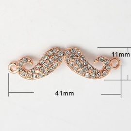 Schitterende moustache snor tussenzetsel met strass 41 x 11 x 3mm Gat: 2mm rose gold