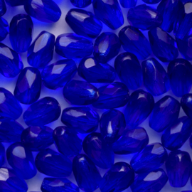 15  x druppel Tsjechië  kraal kristal facet 7 mm kleur: donker blauw gat: 1mm