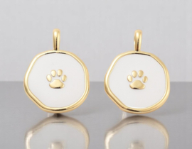 1 x Bedel rond met poot afdruk, emaille goudkleur 18,5 x 13,5 x 4mm oogje 2 x 3mm