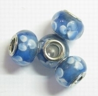 Per stuk Glaskraal European- style met zilveren (925) kern L.blauw 14 mm