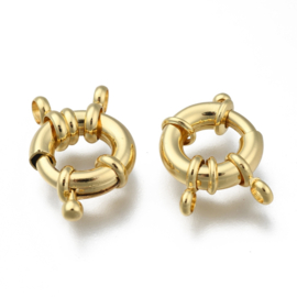 1 x 18K Gold plated messing veerslotje, boeisluiting 15 x 5mm oogje: 2mm (nikkelvrij)