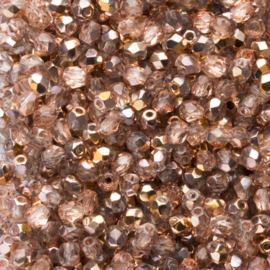 30  x ronde Tsjechische kralen facet kristal afm: 4mm Kleur: ab bruin gat c.a.: 1mm