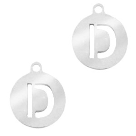 Roestvrij stalen (RVS) Stainless steel bedel rond 10mm initial coin D
