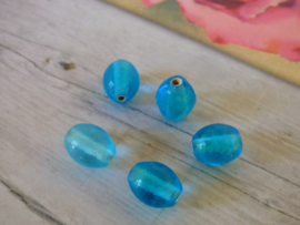 10x Ovaal Glaskraal Blauw 10.9 x 9.3mm oogje: 1.8mm