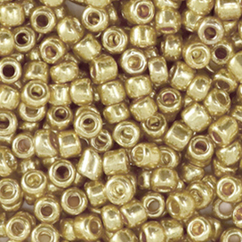 20 gram Glaskralen Rocailles 8/0 (3mm) Metallic shine gold champagne