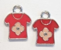 3x Metalen bedel 't-shirt rood met ruimte voor 1 mm simil 20 mm