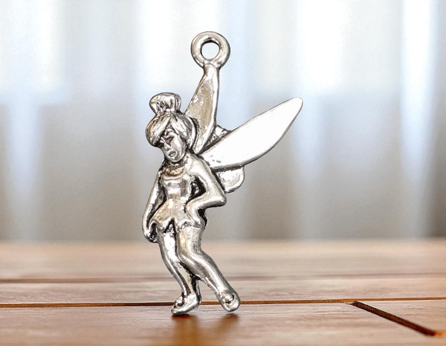 1 x Metalen bedel Elfje 3D – antiek zilverkleur 39 x 20 mm