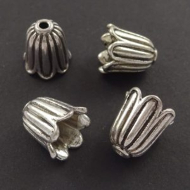 10 x  metalen kralenkapjes eindkapjes antiek zilver 11 x 10mm oogje:  2mm