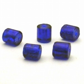 30 stuks crackle glas kralen cilinder vorm 7 x 8mm donker blauw