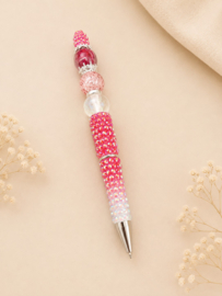 1 x Handgemaakte kralenpen met strass en glitterkralen ca. 14 cm – rood