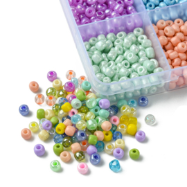 1 x Starterspakket rocailles 24 soorten 4-5 x 3-4 mm – gat 1-2 mm – gemixte kleuren