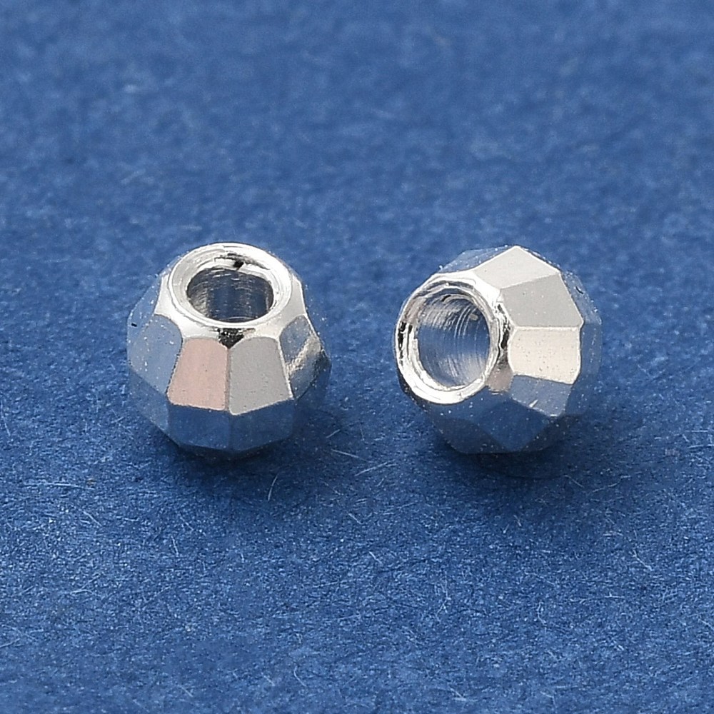 10 x Messing tussenkralen – facet geslepen rond – ca. 3,5 x 3,5 mm – gat ca. 1,5 mm – 925 Sterling silver plated