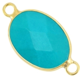 Edelsteen tussenstukken ovaal Turquoise blue - gold 13 x18mm (Nikkelvrij)