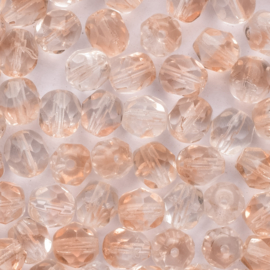 15 x  ronde Tsjechische kralen facet kristal  6mm kleur: rosé Gat c.a.: 1mm