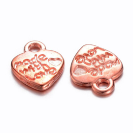 10 x Tibetaans zilveren made with love bedeltje 12,5mm x 10mm rose gold ♥